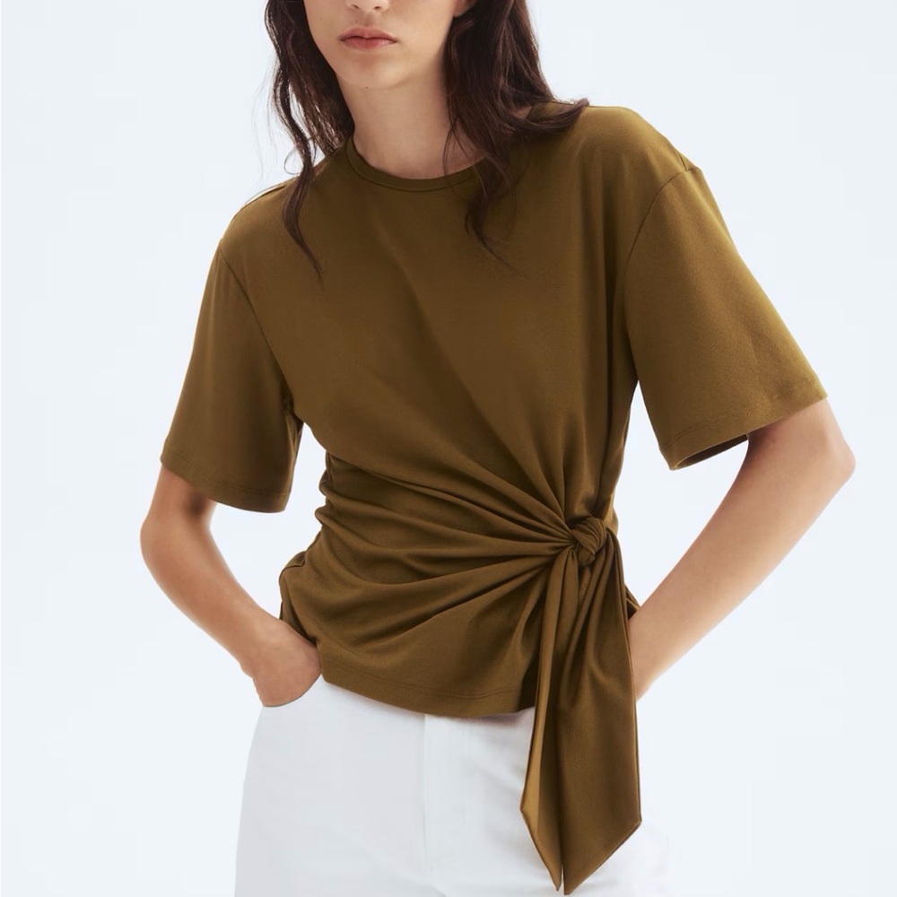 H&M Olive tie Knot Detail Women's Top